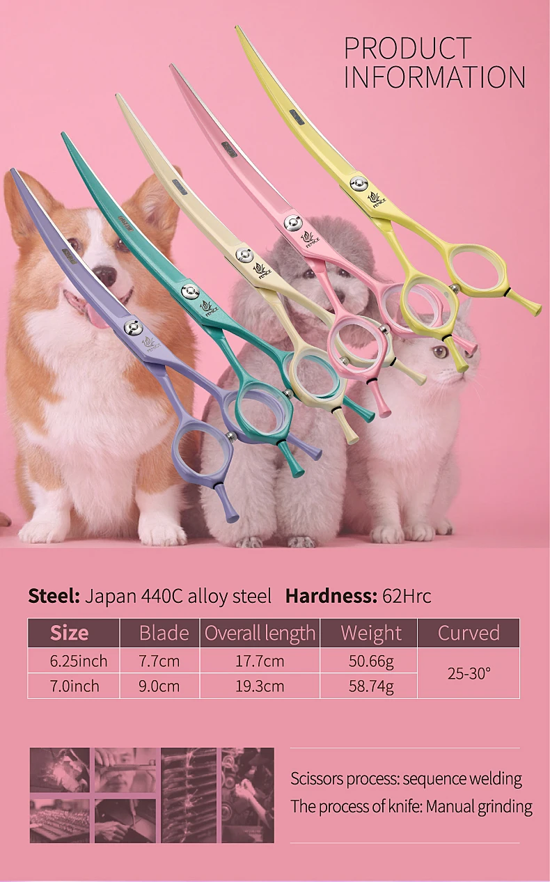 Fenice Dog Scissors 6.25/7.0inch Curved Scissors Pet Grooming Shears JP440C Dog Beauty Scissors Groomer Equipment
