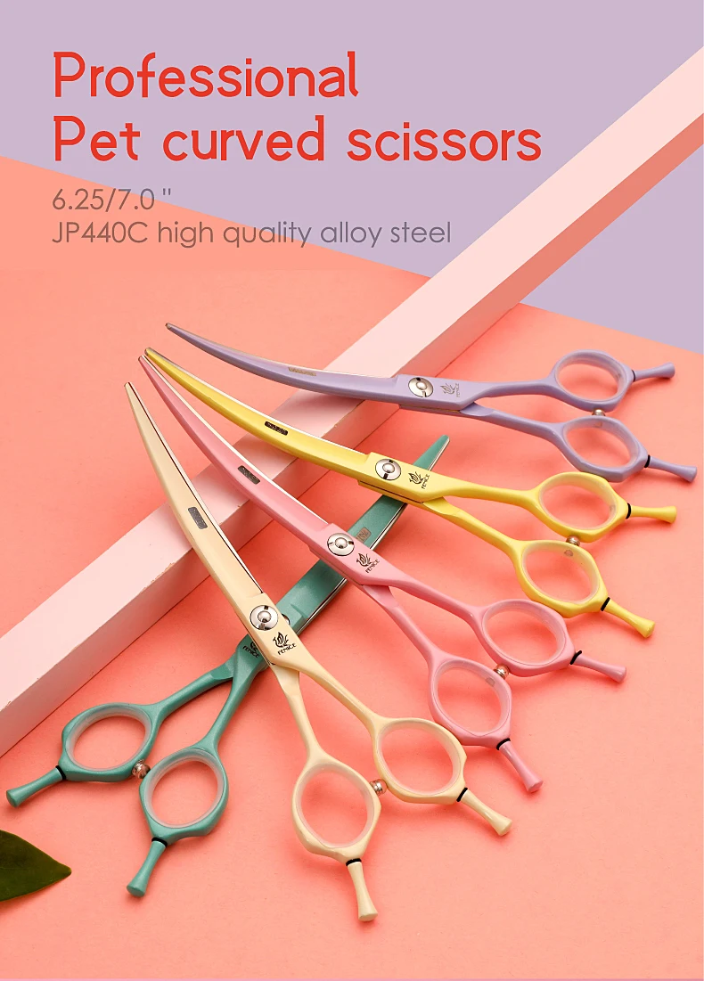 Fenice Dog Scissors 6.25/7.0inch Curved Scissors Pet Grooming Shears JP440C Dog Beauty Scissors Groomer Equipment