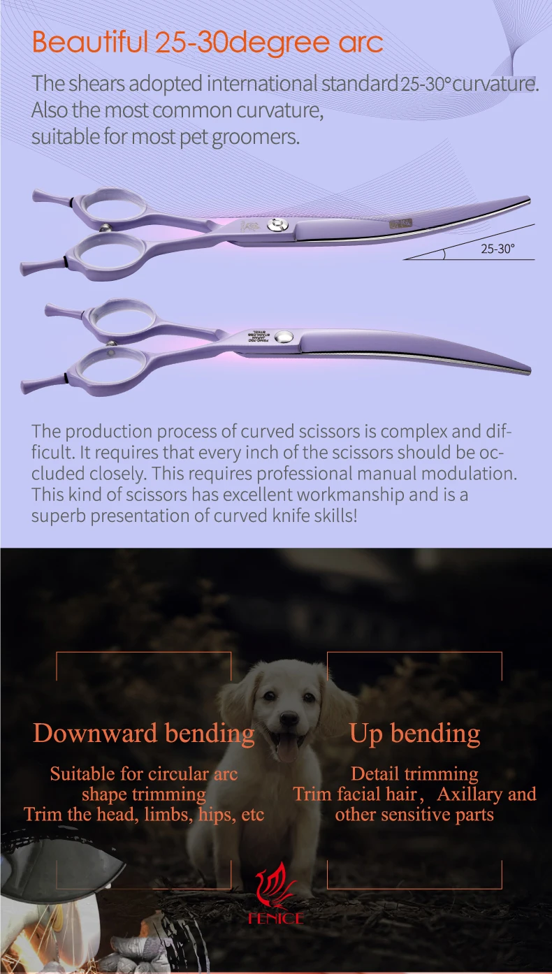 Fenice Dog Scissors 6.25/7.0inch Curved Scissors Pet Grooming Shears JP440C Dog Beauty Scissors Groomer Equipment
