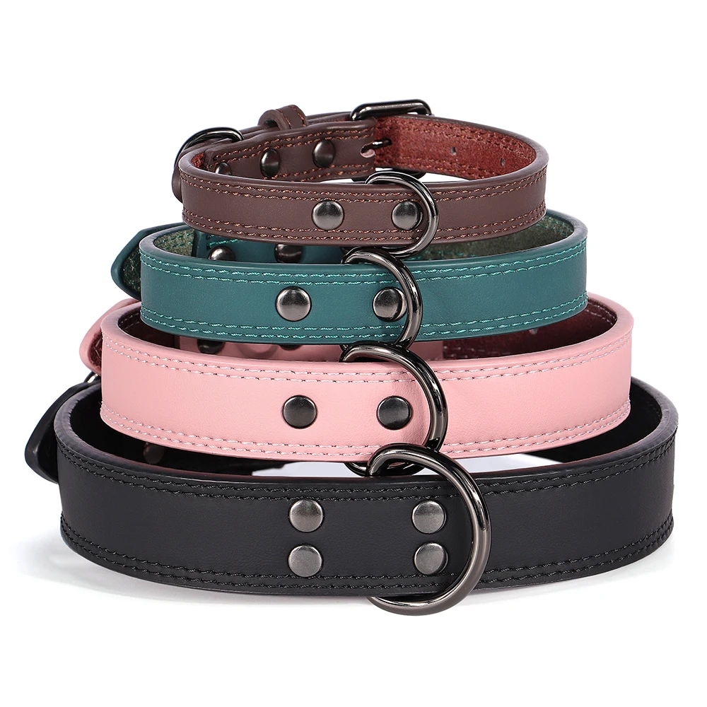 Soft Durable Real Leather Dog Collar Genuine Leather Pet Collars for Small Medium Large Dogs German Shepherd Brown Black