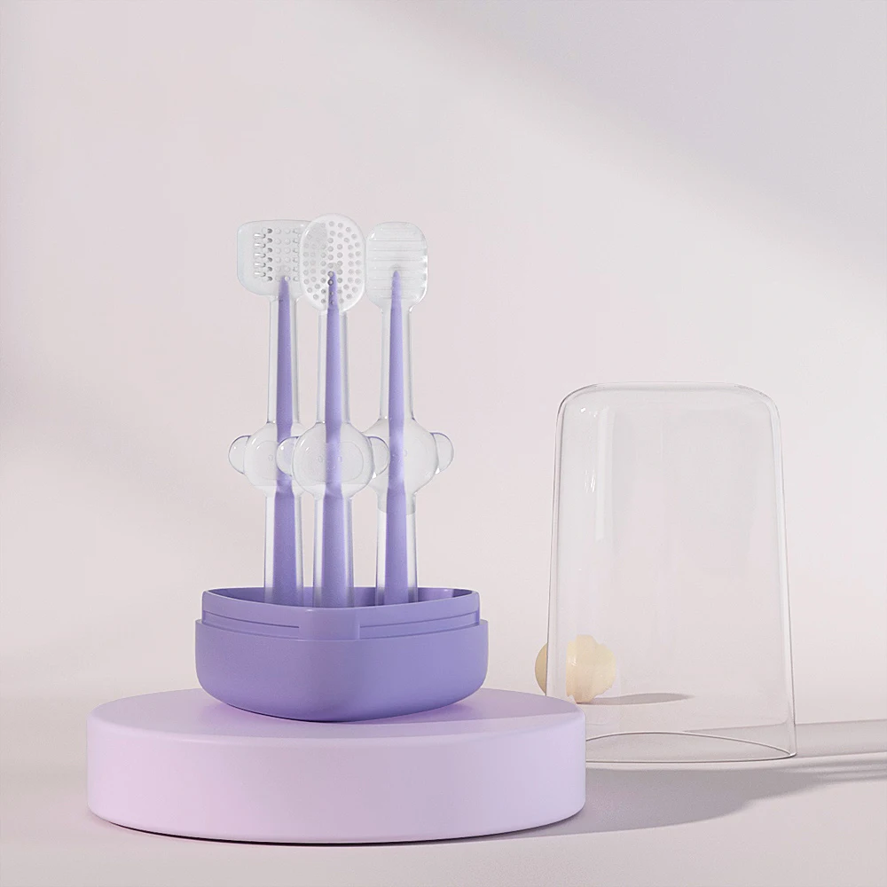 3pcs/set Pet Toothbrush Purple Cat Silica Gel Brush Clear Up Bad Breath Tartar Teeth Care Dog Cat Cleaning Mouth Dogs Supplies