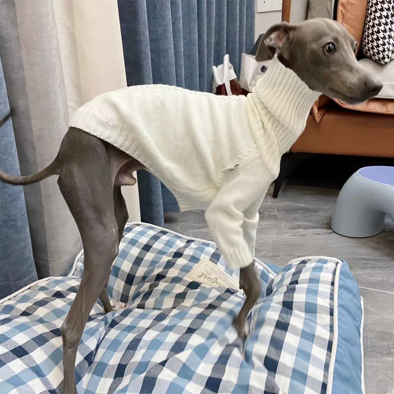 Italian Greyhound Sweater Whippet Turtleneck White Knitted Sweater Warm Pet Clothing