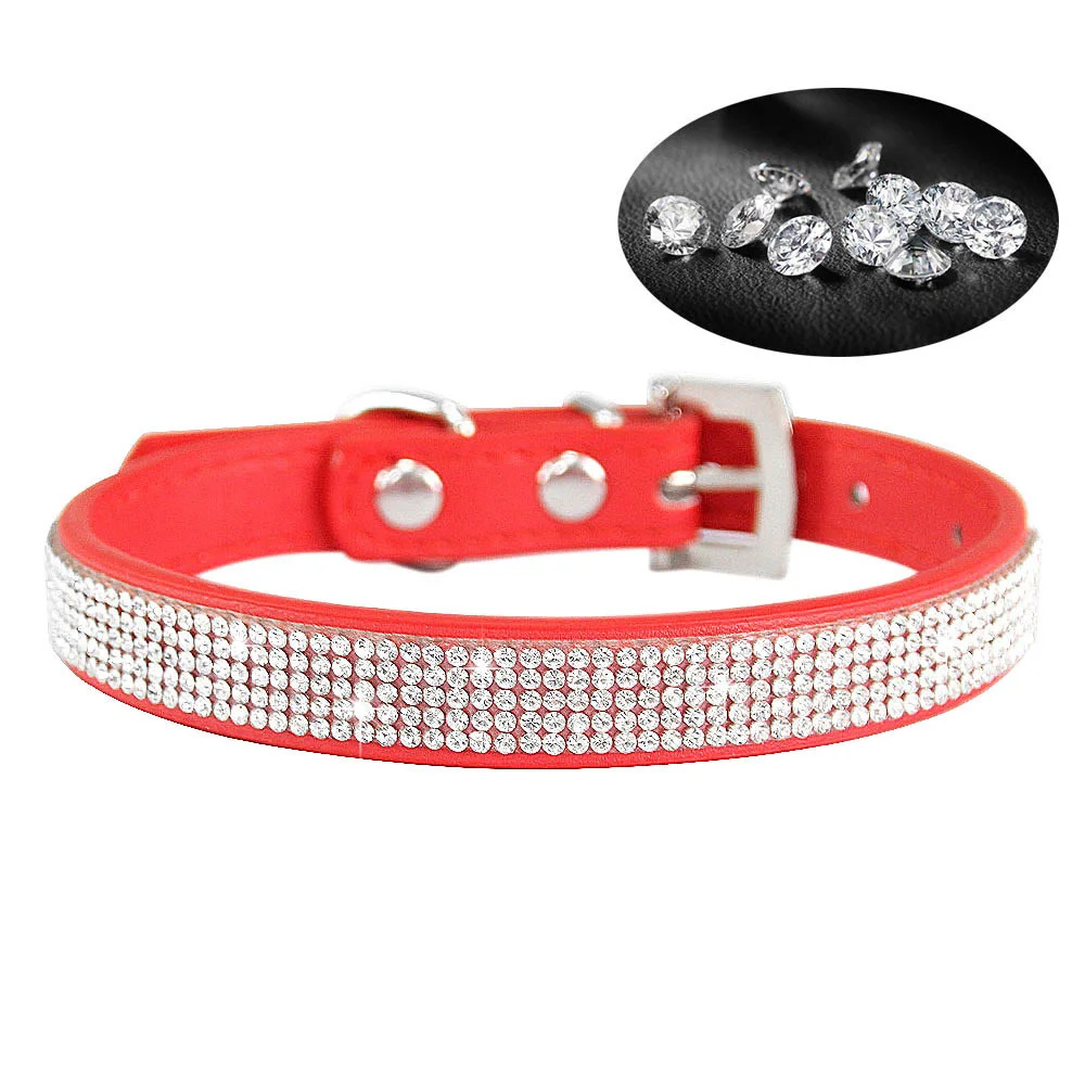 Crystal Glitter Rhinestones Pet Collar Leather Puppy Necklace Collars For Small Medium Large Dogs Cat Chihuahua Pug Accessories