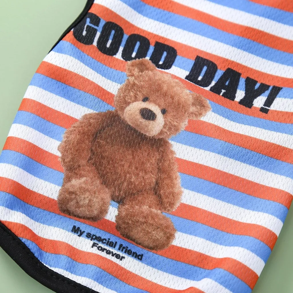 Cartoon Bear Dog Clothes Cute Cotton Pet Striped Bear T-Shirt Striped Bear Vest for Puppy Small and Medium Dog Shih Tzu XS-XXL