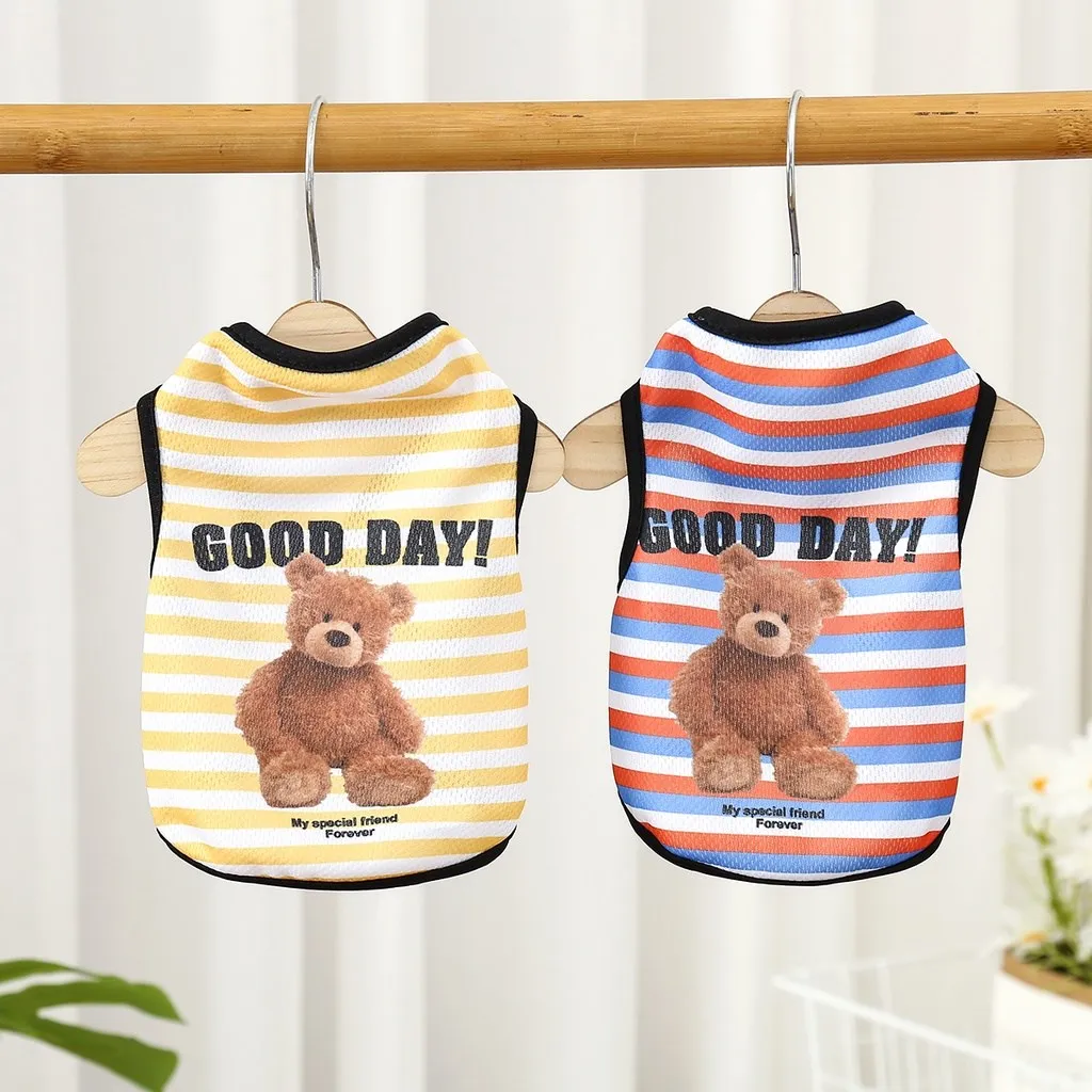 Cartoon Bear Dog Clothes Cute Cotton Pet Striped Bear T-Shirt Striped Bear Vest for Puppy Small and Medium Dog Shih Tzu XS-XXL