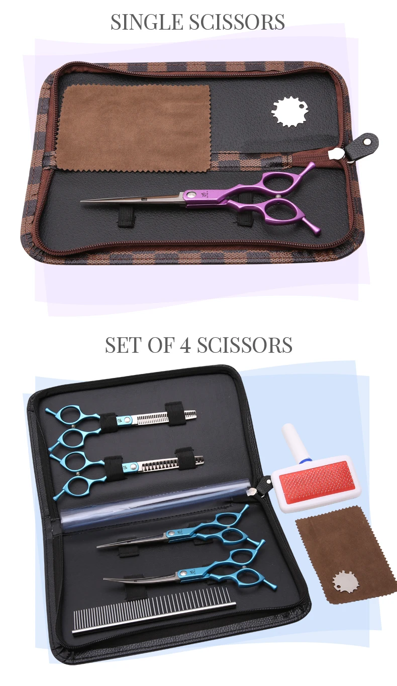 Fenice 6.5 Inch Professional Dog Grooming Scissors Set Kits Straight&Thinner&Curved Grooming Shears Tool Set Tesoura Wmark