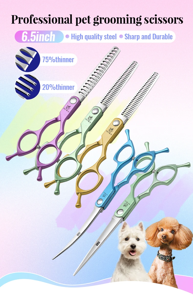 Fenice 6.5 Inch Professional Dog Grooming Scissors Set Kits Straight&Thinner&Curved Grooming Shears Tool Set Tesoura Wmark