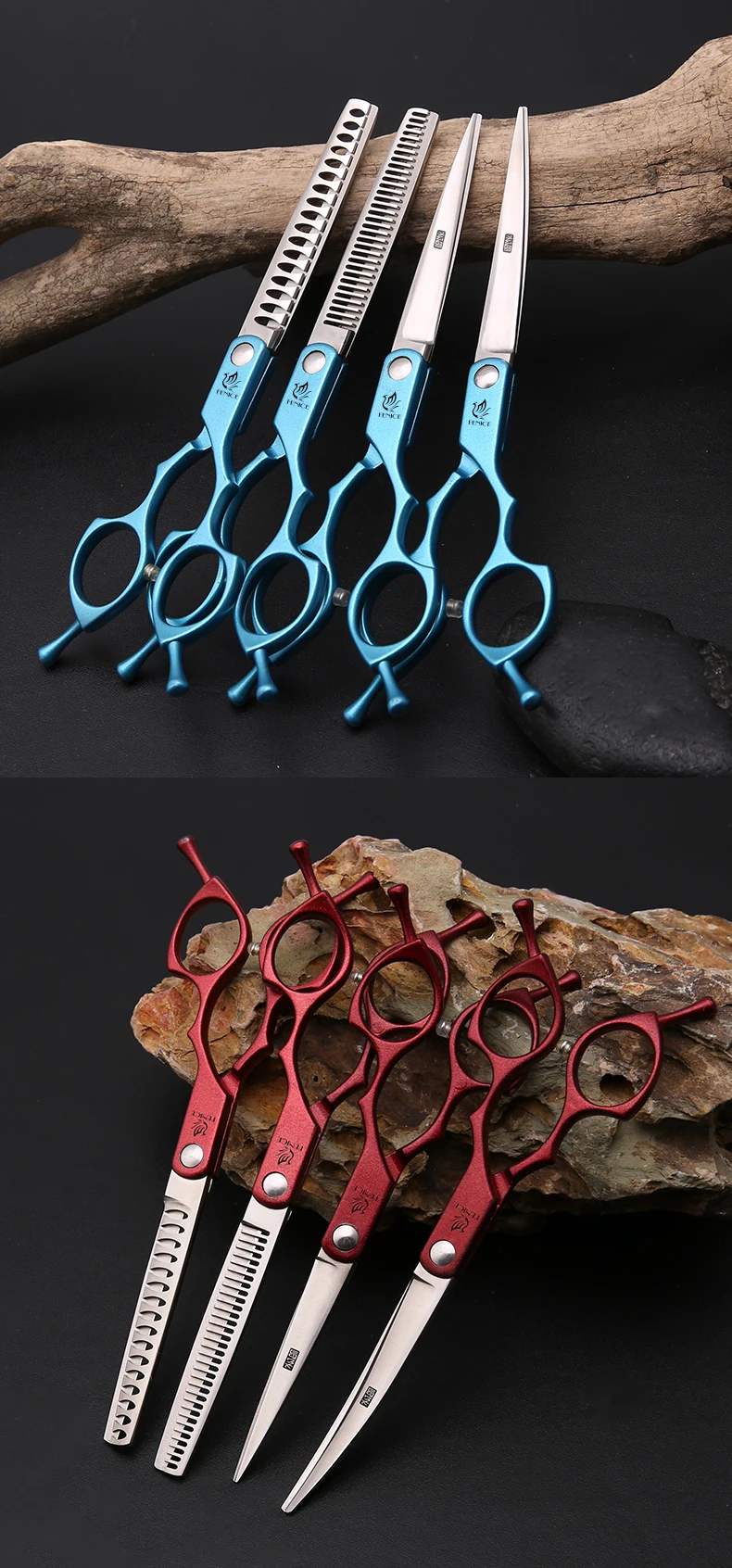 Fenice 6.5 Inch Professional Dog Grooming Scissors Set Kits Straight&Thinner&Curved Grooming Shears Tool Set Tesoura Wmark