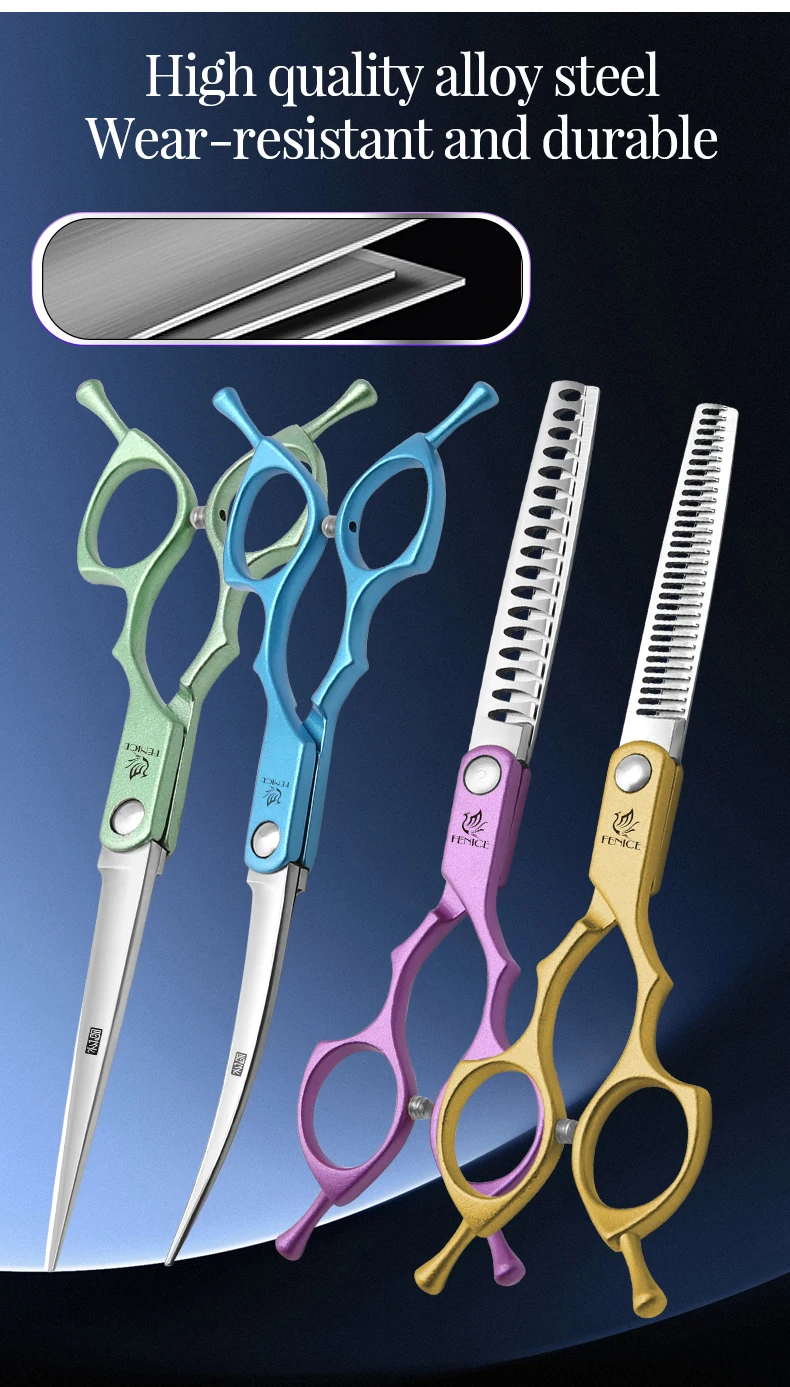 Fenice 6.5 Inch Professional Dog Grooming Scissors Set Kits Straight&Thinner&Curved Grooming Shears Tool Set Tesoura Wmark