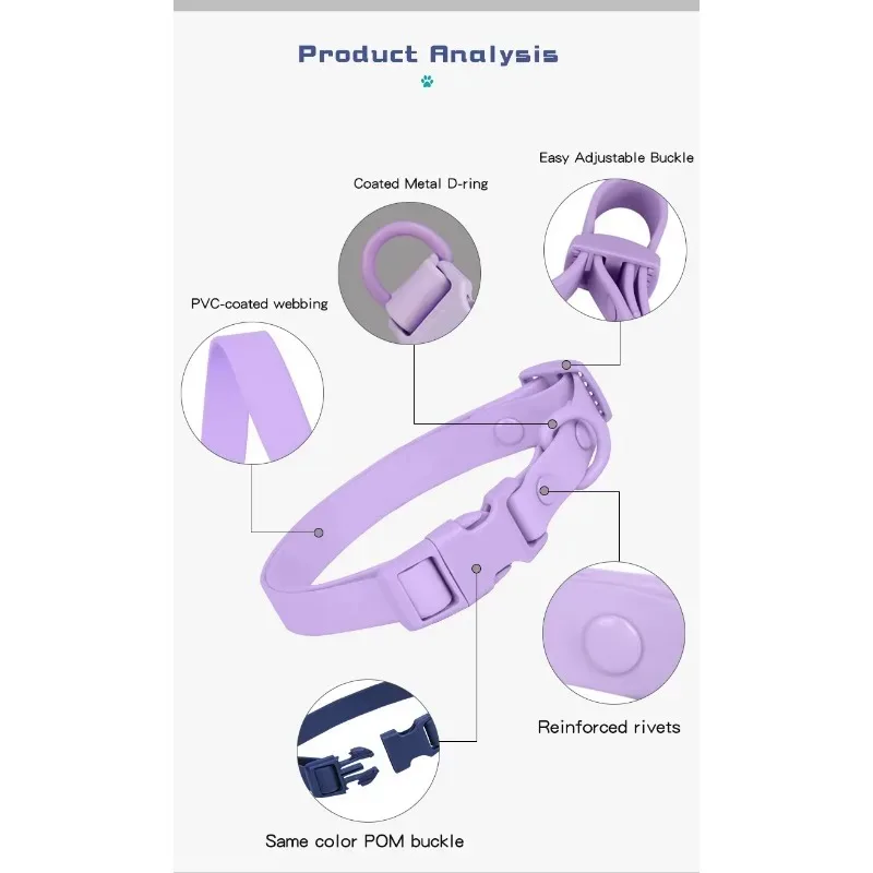 New Macaron Colored PVC Dog Collar Waterproof Dirt Resistant Easy To Clean Pet Collar Adjustable Neck Collar Pet Dog Collar
