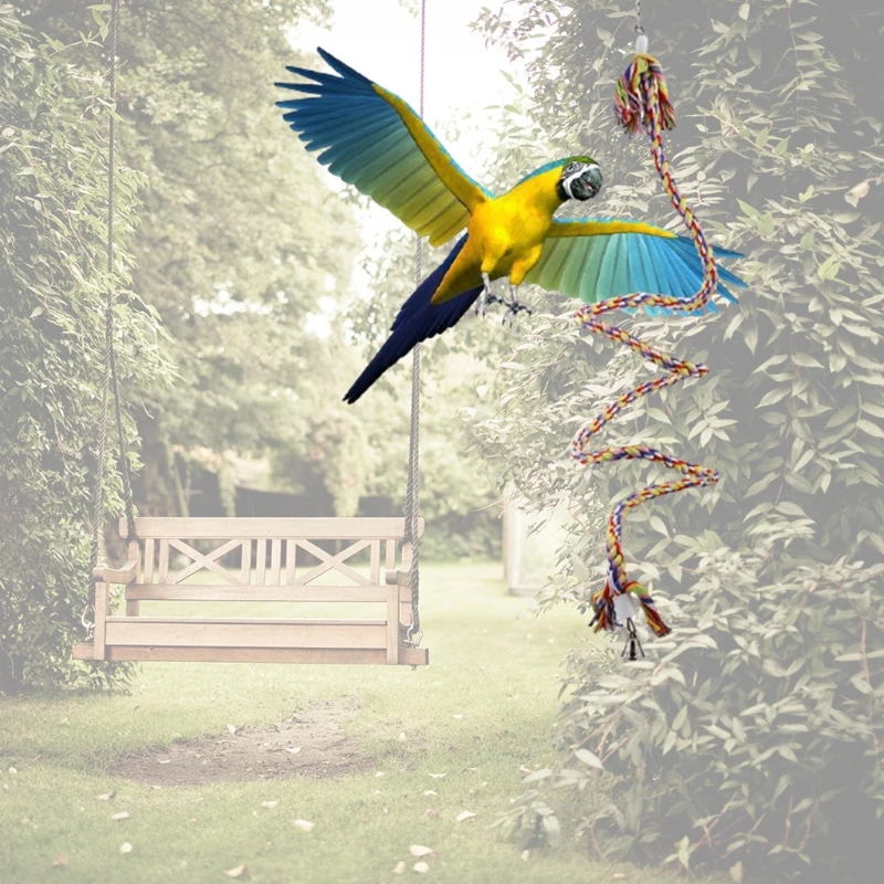 Bird Spiral-Rope Perch Cotton Rope with Bell Cage Hanging Swing Parrot Bungee Toy for Chewing Climbing Size 0.6” X Drop