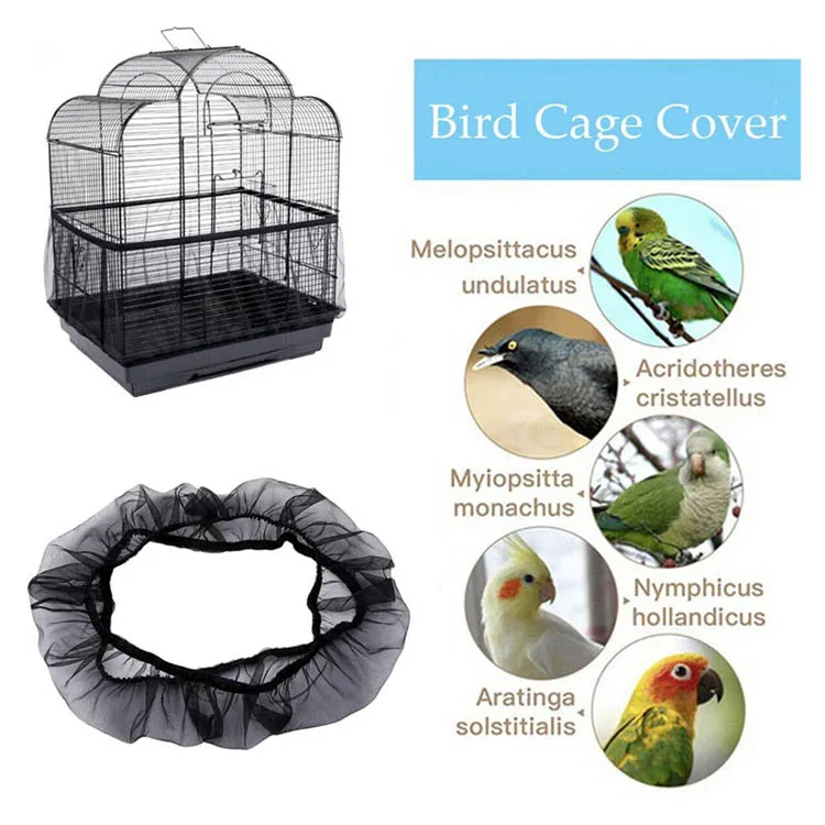 Birdcage Cover Nylon Mesh Bird Parrot Cover Dust Blocking Breathable Fabric Mesh Protective Hood Easy Cleaning Cage Accessories