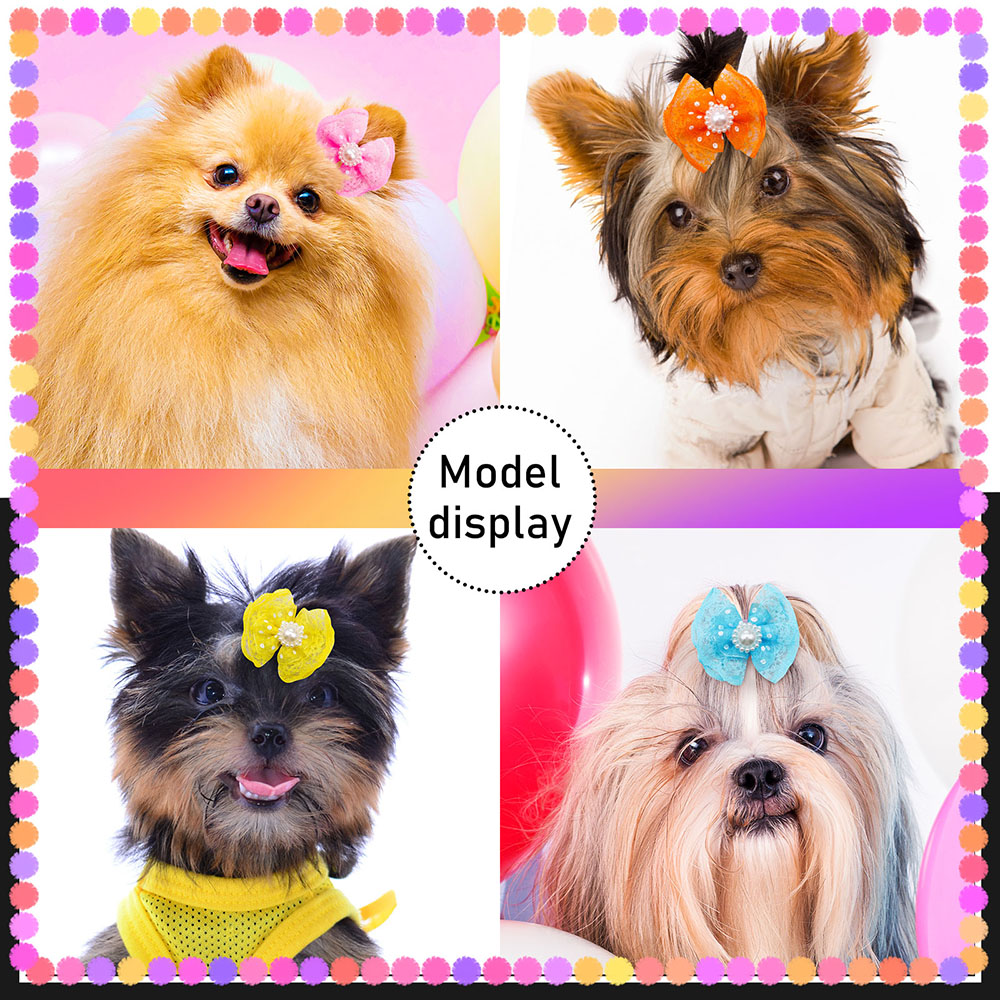 100pcs Bulk Pet Dog Hair Accessories Dog Hair Bows with Diomand Lace Rubber Band Grooming for Small Dogs Puppy Bows Pet Supplies