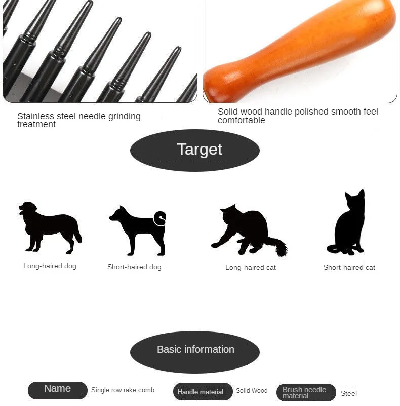 Pet Long Short Hair Wood Deshedding Tool Dog Hair Undercoat Rake Deshedding Tool For Dogs And Cats Pet Grooming Rake