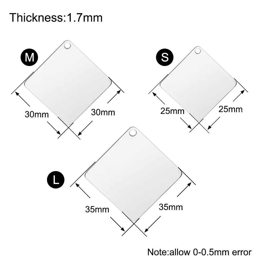 50pcs Square Stainless Steel Customized Pet ID Tag Personalized Dog Tag DIY Name Engravable