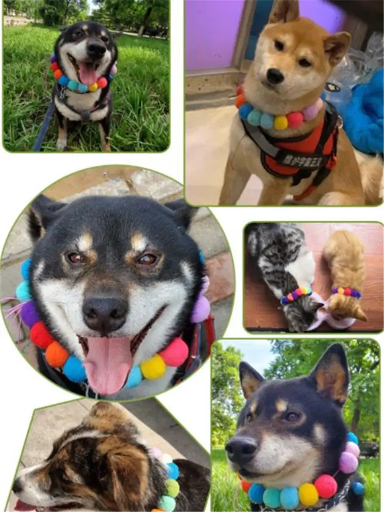 Pet Dog Bow Tie Rainbow Flower Hair Ball Necklace Cat Collar Pet Dog Cat Bowties Neckties Dog Grooming Accessories