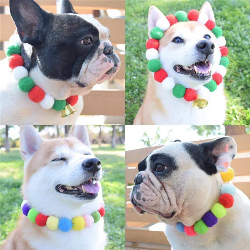 Pet Dog Bow Tie Rainbow Flower Hair Ball Necklace Cat Collar Pet Dog Cat Bowties Neckties Dog Grooming Accessories