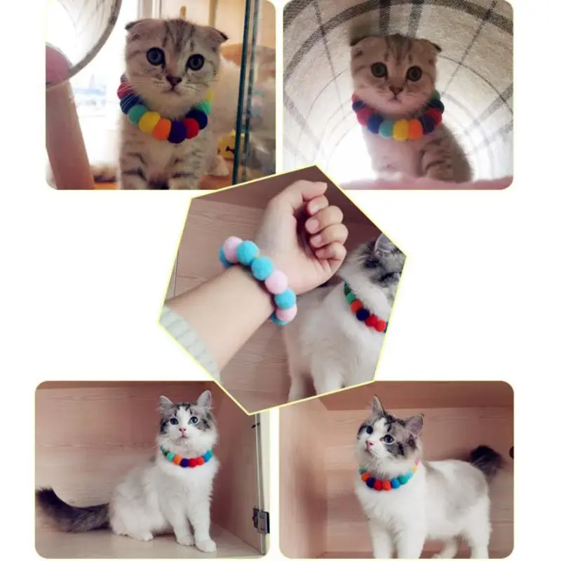 Pet Dog Bow Tie Rainbow Flower Hair Ball Necklace Cat Collar Pet Dog Cat Bowties Neckties Dog Grooming Accessories