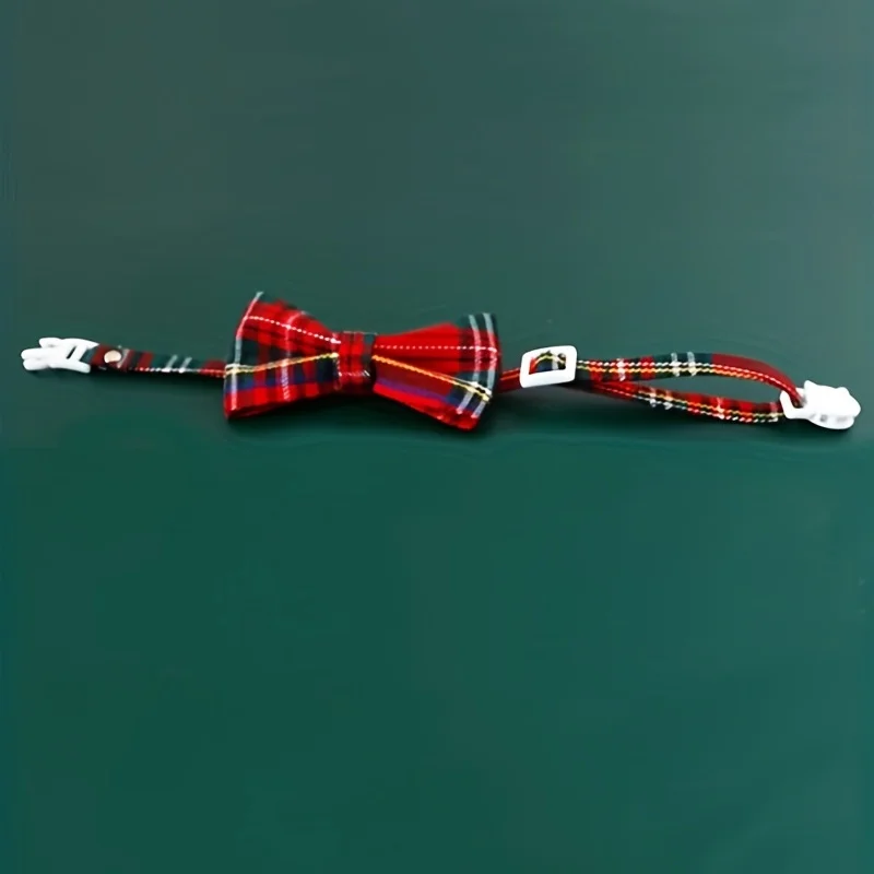 1pc Pet Breakaway Cat Collar Bow Tie and Bell Cute Plaid Christmas Red Elastic Adjustable Dog Collar With Sash Small Bell For Ca