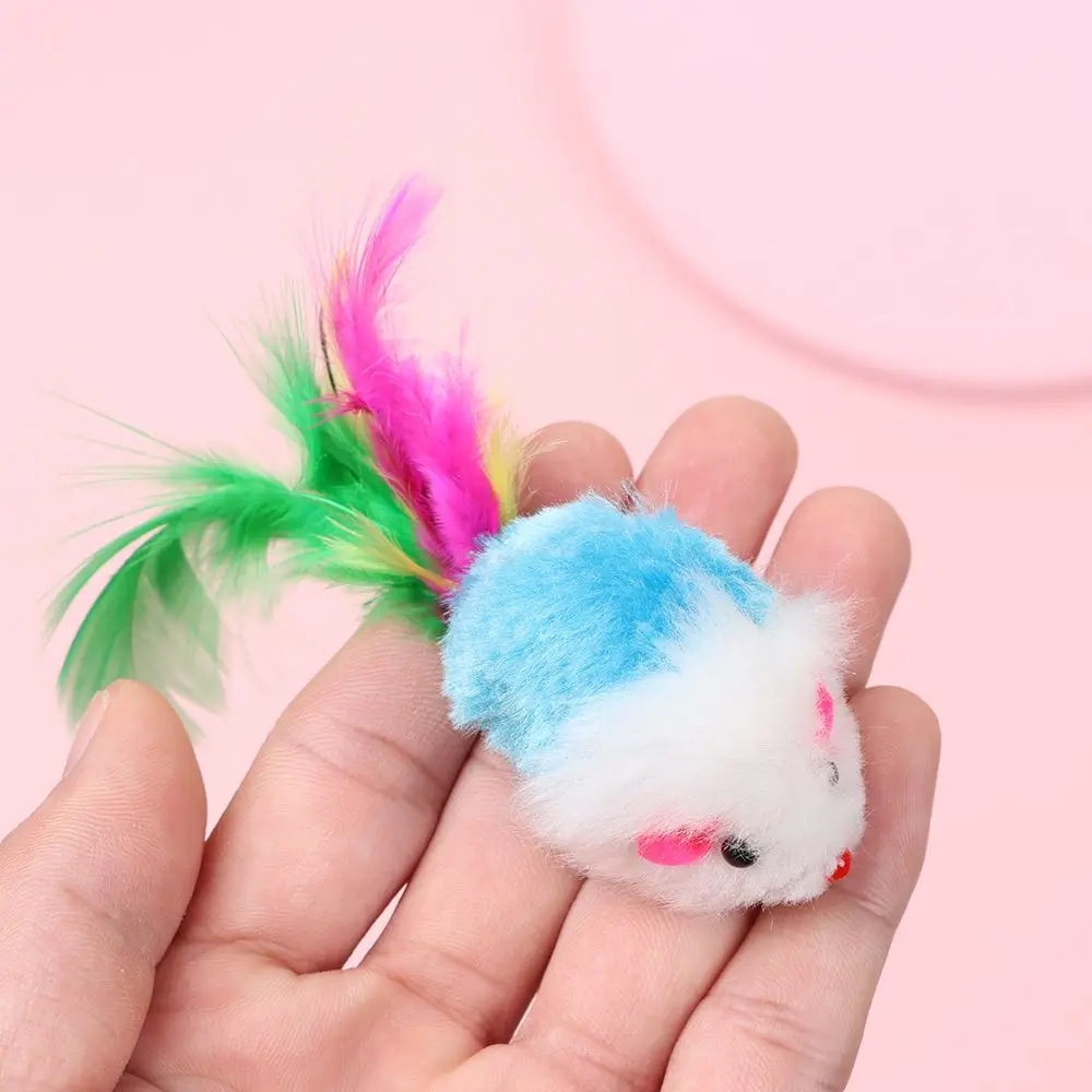 10Pcs Cat Mouse Toys Cat Toy Mice Rattle Set Interactive Cat Toy for Indoor Cats Kittens Assorted Color Toys with Feather Tail
