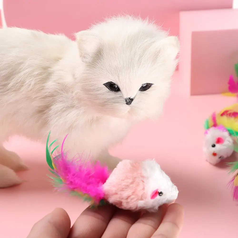10Pcs Cat Mouse Toys Cat Toy Mice Rattle Set Interactive Cat Toy for Indoor Cats Kittens Assorted Color Toys with Feather Tail