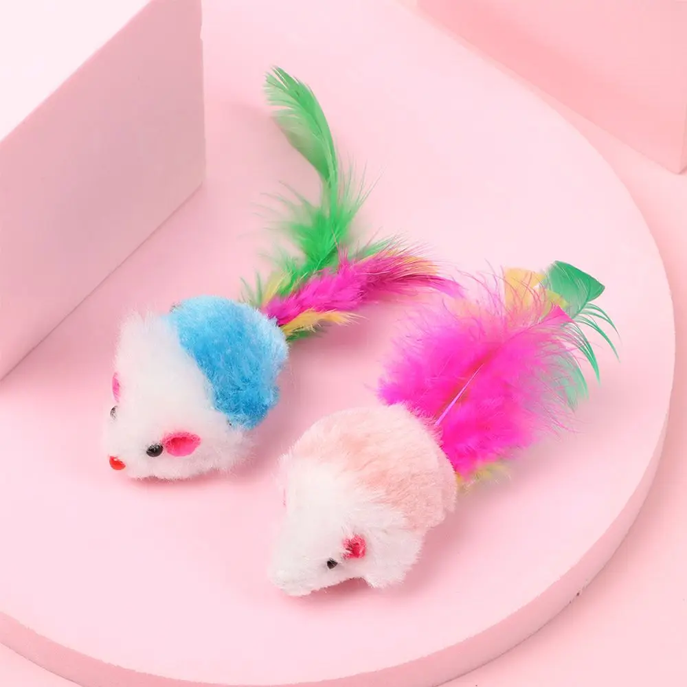 10Pcs Cat Mouse Toys Cat Toy Mice Rattle Set Interactive Cat Toy for Indoor Cats Kittens Assorted Color Toys with Feather Tail