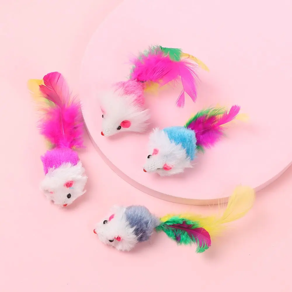 10Pcs Cat Mouse Toys Cat Toy Mice Rattle Set Interactive Cat Toy for Indoor Cats Kittens Assorted Color Toys with Feather Tail