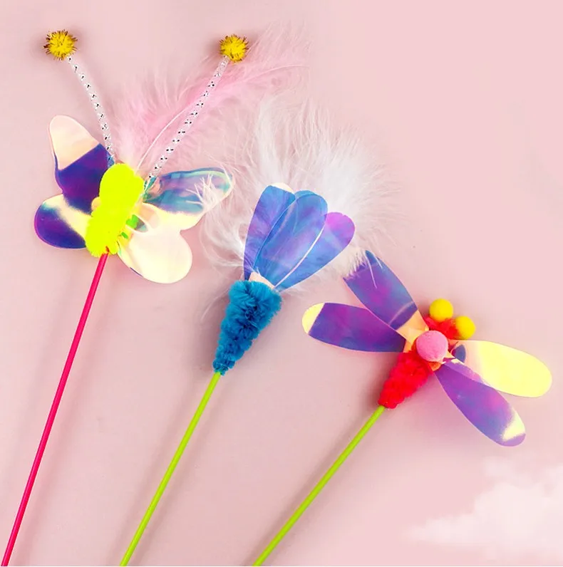 Cat Toy Feather Cats Sticks Insects Toys for Cats Teasing Butterfly Stick Cat Toys Interactive Wool Ball Teaser Toy Pet Products