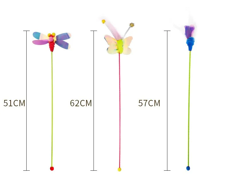 Cat Toy Feather Cats Sticks Insects Toys for Cats Teasing Butterfly Stick Cat Toys Interactive Wool Ball Teaser Toy Pet Products