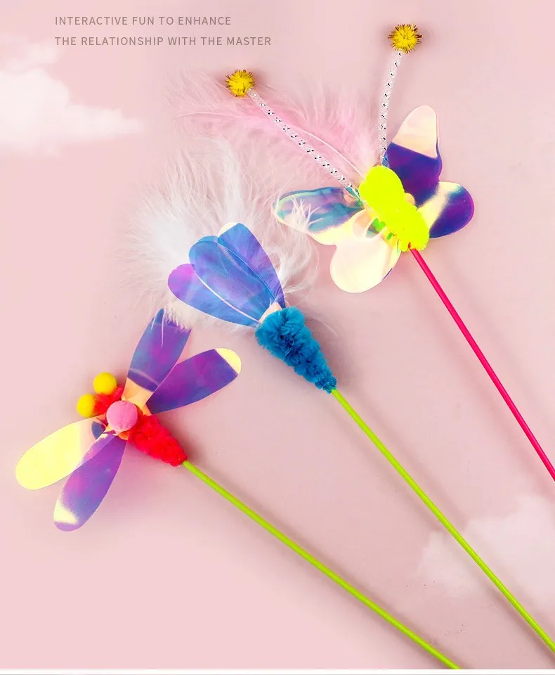 Cat Toy Feather Cats Sticks Insects Toys for Cats Teasing Butterfly Stick Cat Toys Interactive Wool Ball Teaser Toy Pet Products