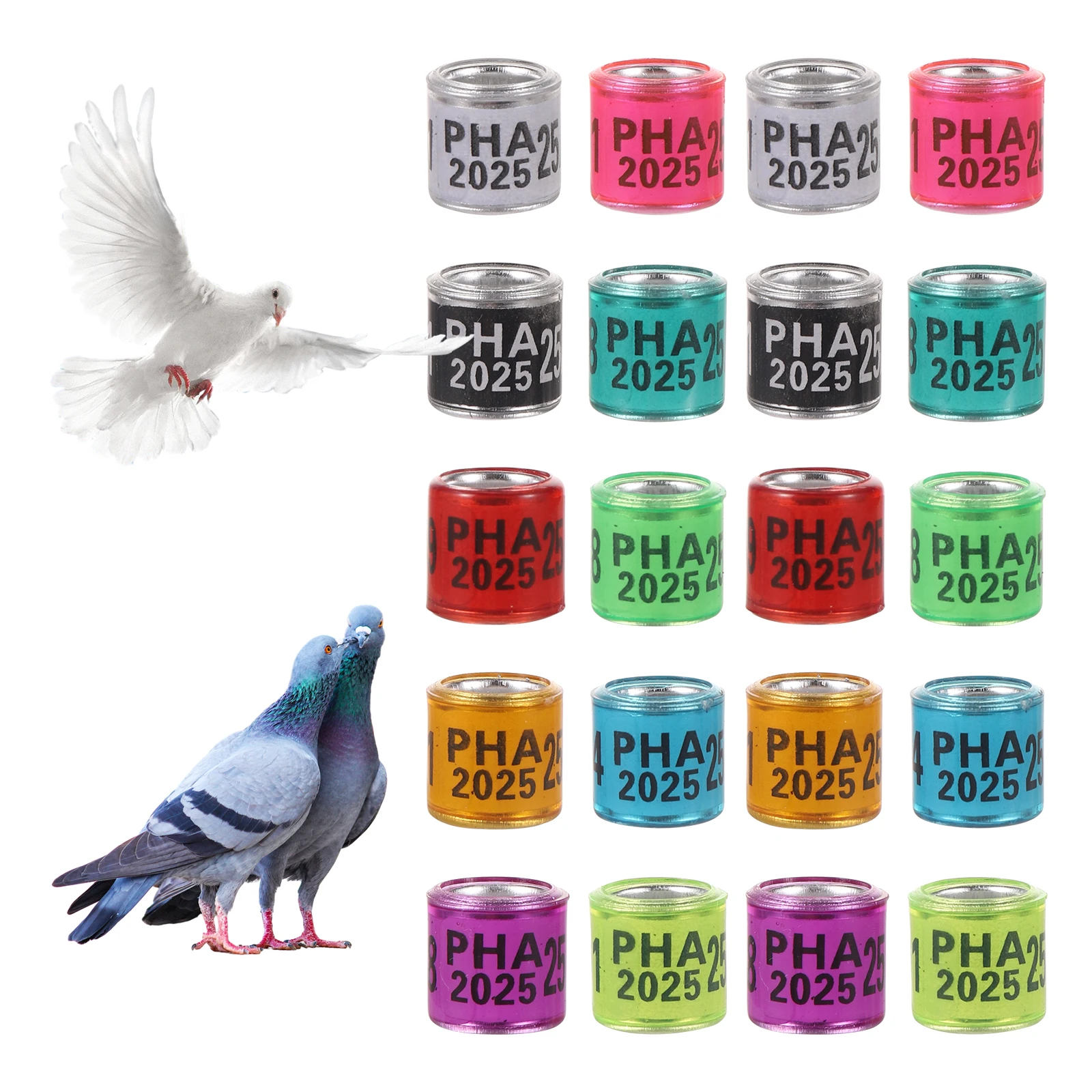 PHA 2026/2027 Pigeon Foot Ring Inner Diameter 8mm with Number Aluminum Plastic Bird Foot Ring Multicolor Bird Accessories 100Pcs