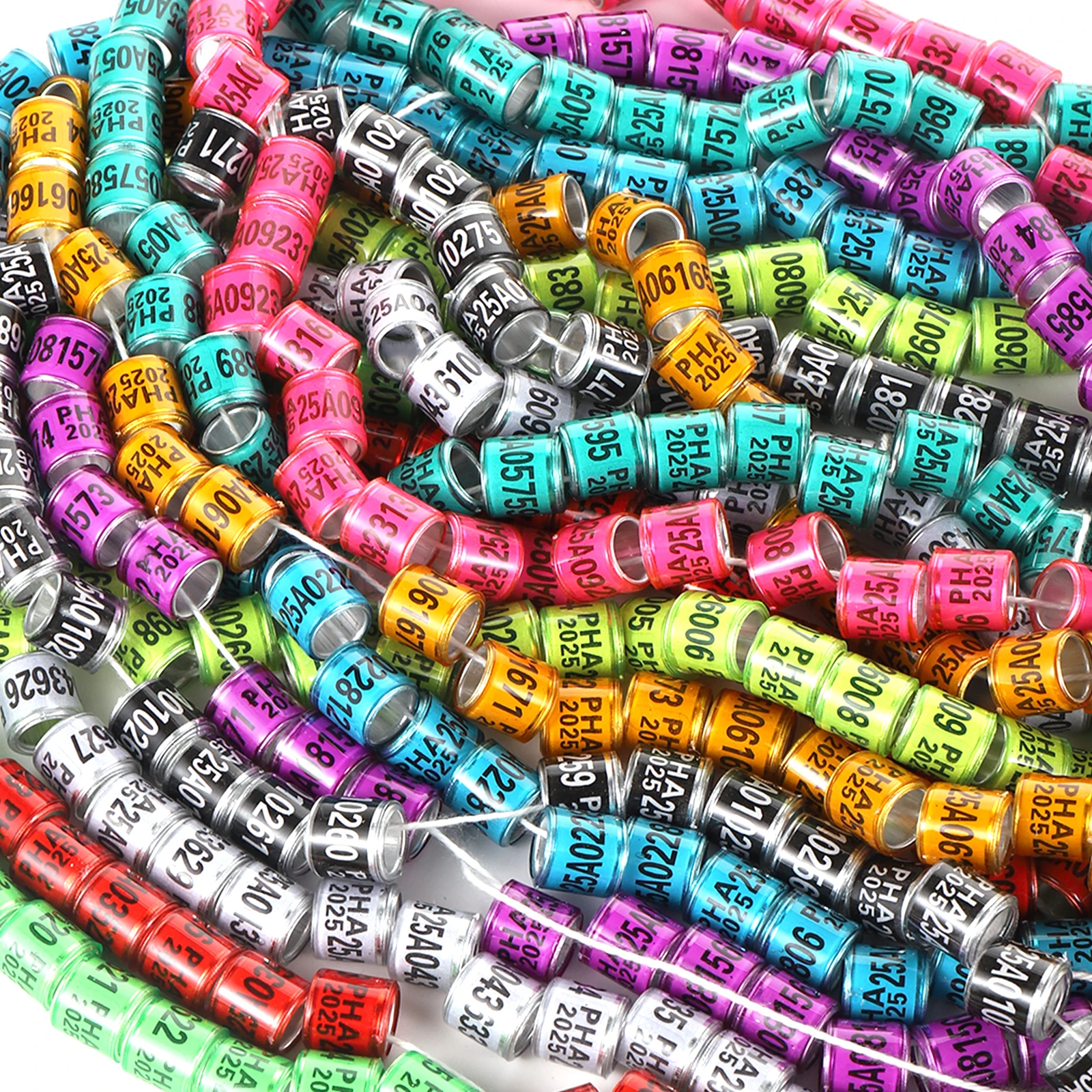 PHA 2026/2027 Pigeon Foot Ring Inner Diameter 8mm with Number Aluminum Plastic Bird Foot Ring Multicolor Bird Accessories 100Pcs