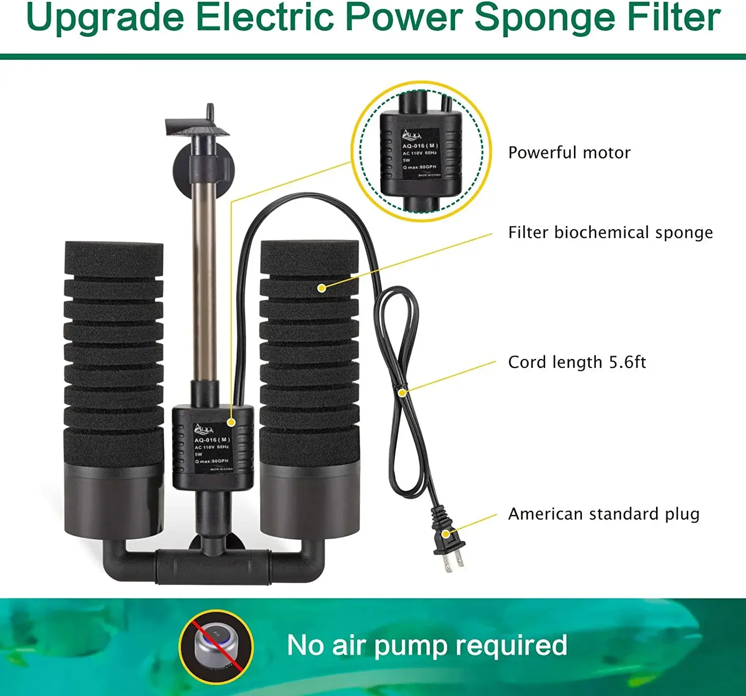 220V 50Hz Aquarium Filter Electric Power Filter Biochemical Sponge Silence Submersible Bio Media Balls Fish Tank Accessories
