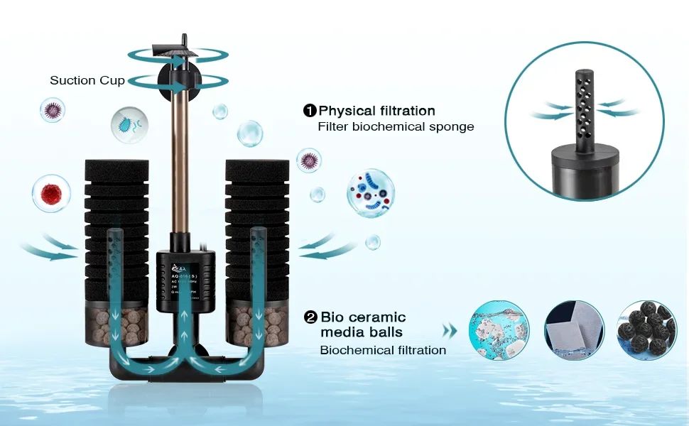 220V 50Hz Aquarium Filter Electric Power Filter Biochemical Sponge Silence Submersible Bio Media Balls Fish Tank Accessories
