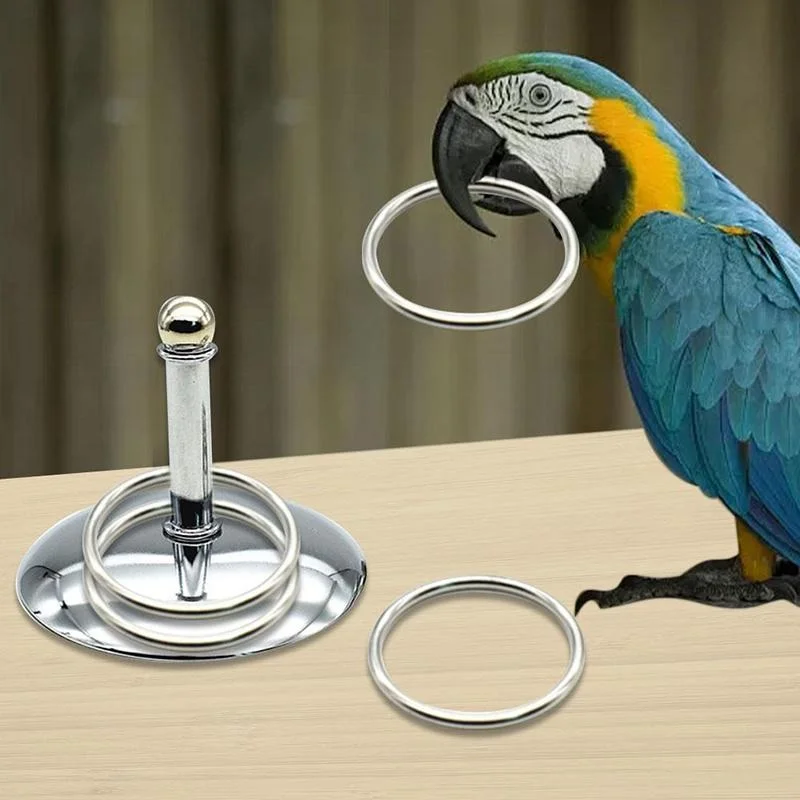 Bird Parrots Interactive Training Toys Intelligence Development Stacking Metal Ring Training Sets Birds Supplies Pet Accessories