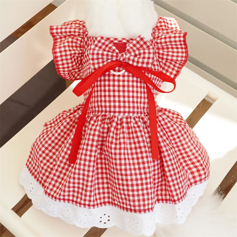 Summer Pet Dress Floral Pattern Plaid Skirts Cat Princess Dresses Chihuahua Yorkie Sweet Skirts Puppy Dog Costume Pet Supplies