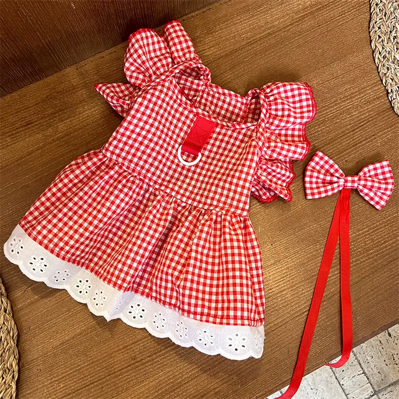 Summer Pet Dress Floral Pattern Plaid Skirts Cat Princess Dresses Chihuahua Yorkie Sweet Skirts Puppy Dog Costume Pet Supplies