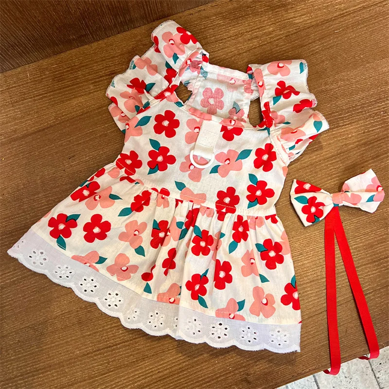Summer Pet Dress Floral Pattern Plaid Skirts Cat Princess Dresses Chihuahua Yorkie Sweet Skirts Puppy Dog Costume Pet Supplies