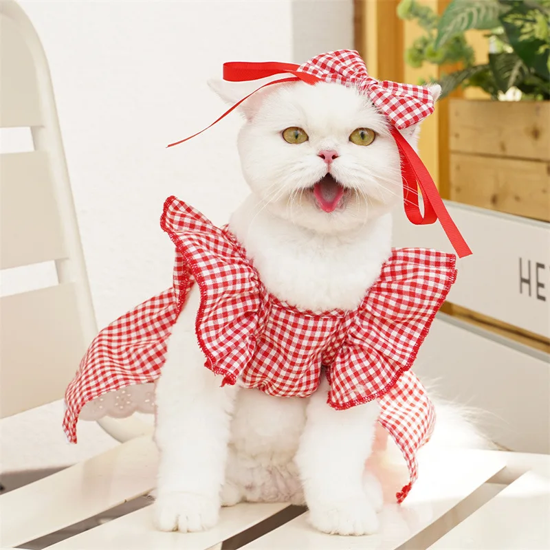 Summer Pet Dress Floral Pattern Plaid Skirts Cat Princess Dresses Chihuahua Yorkie Sweet Skirts Puppy Dog Costume Pet Supplies