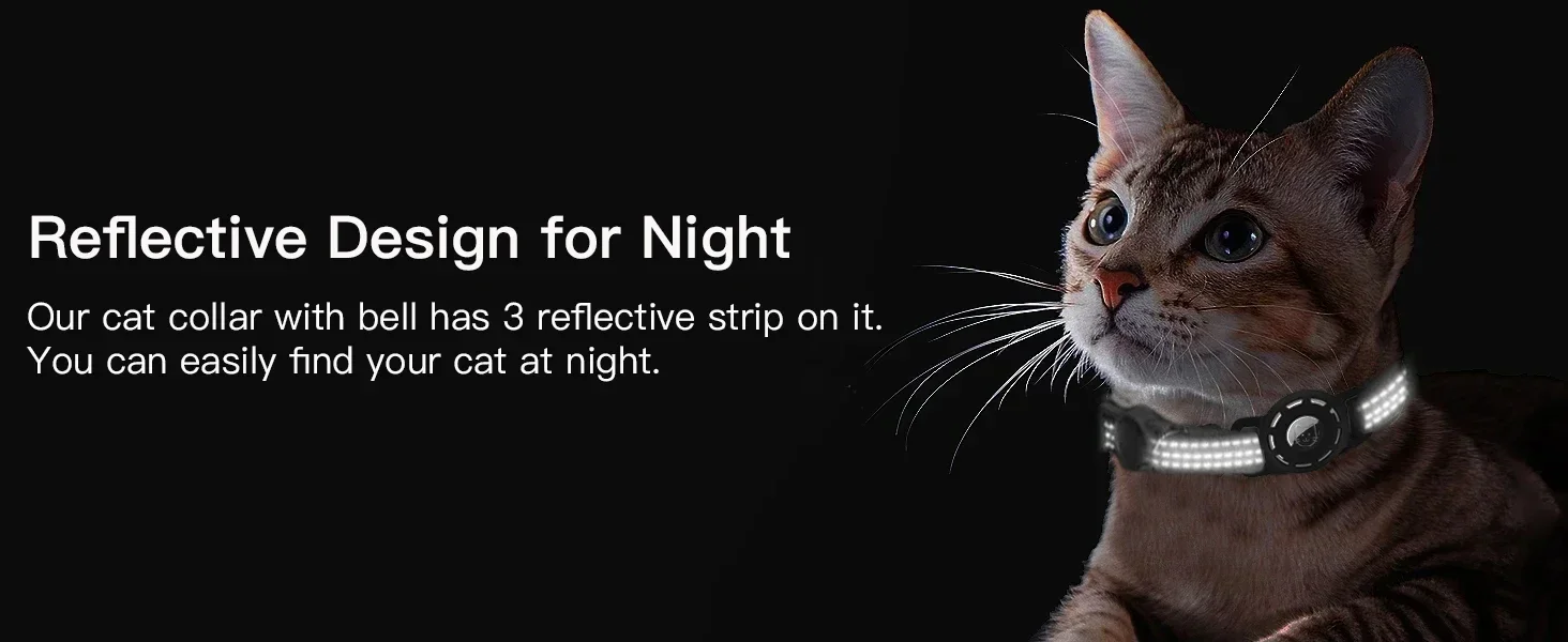 For Air Tag Pet Collar for Cats Dogs, Reflective Kitten Collar with Airtag Holder and Bell for Girl Boy Cat, Safe Breakaway