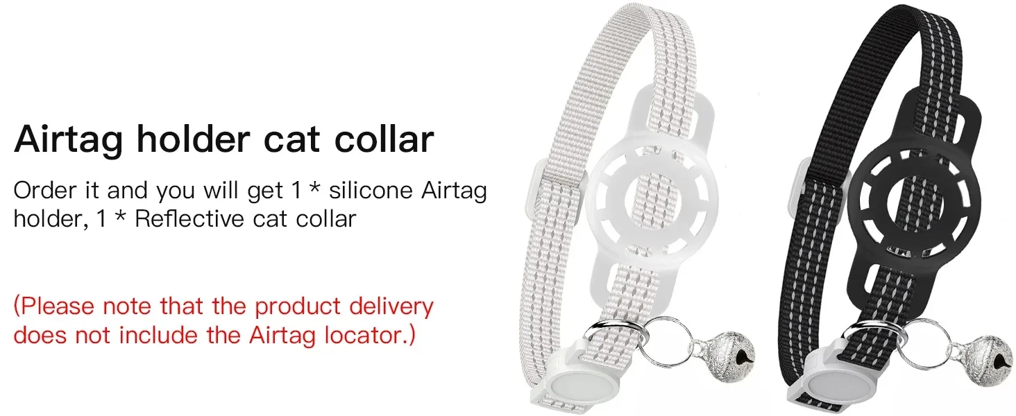 For Air Tag Pet Collar for Cats Dogs, Reflective Kitten Collar with Airtag Holder and Bell for Girl Boy Cat, Safe Breakaway