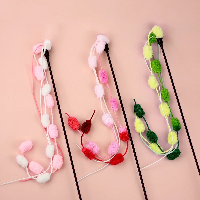 Cat Tassel Toy Plush Ball Cats Teaser Wand Cats Interactive Toys Funny Bell Ribbon PoleTeaser Wand Pet Cat Supplies Accessory