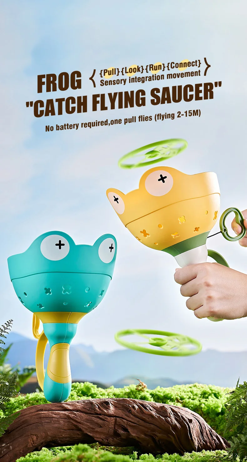 Puppy Flying Disc Launcher Frog Catches Toy Dog Doggy Outdoor Games Fly Disc Pull String Throw Catch Jump Toys for Pets
