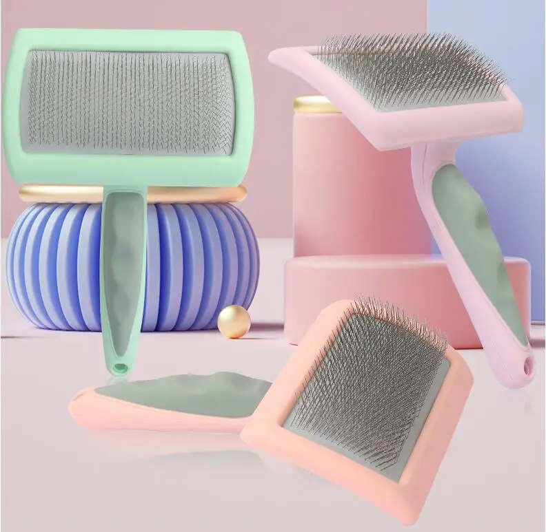 Dog Brush Stainless Steel Dogs Combs Massage Dog Grooming Brush Pet Hair Remover Cleaning Tools Soft Handle Cat Comb Brush Cat