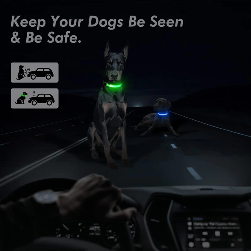 LED Luminous Collar Adjustable Glowing Dog Collar USB Rechargea Flashing Anti-Lost/Avoid Car Accident Collar Dogs Pet Products