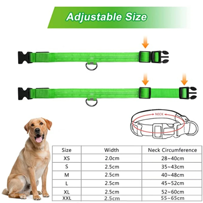 LED Luminous Collar Adjustable Glowing Dog Collar USB Rechargea Flashing Anti-Lost/Avoid Car Accident Collar Dogs Pet Products