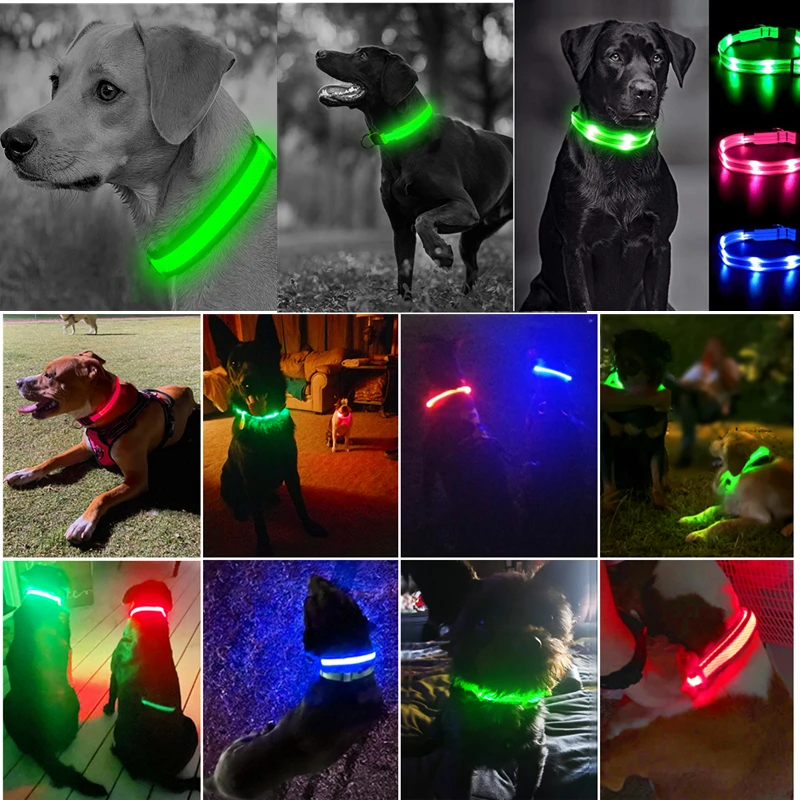 LED Luminous Collar Adjustable Glowing Dog Collar USB Rechargea Flashing Anti-Lost/Avoid Car Accident Collar Dogs Pet Products