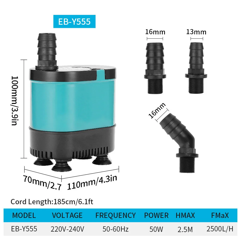 Submersible Water Pump for Aquarium, Fountain Pump for Fish Tank, Garden Fountain, Home, Submersible Waterfall, 220V