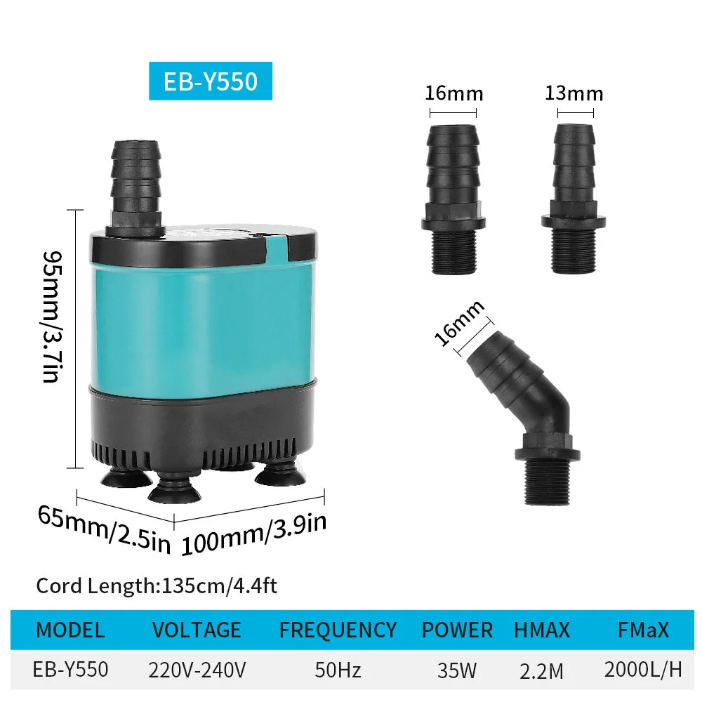 Submersible Water Pump for Aquarium, Fountain Pump for Fish Tank, Garden Fountain, Home, Submersible Waterfall, 220V