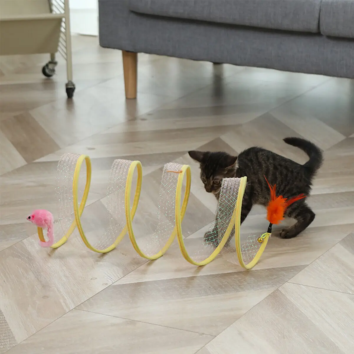 Folded Cat Tunnel S Type Cats Tunnel Spring Toy Mouse Tunnel with Balls and Crinkle Cat Outdoor Cat Toys for Kitten Cat Pets Toy